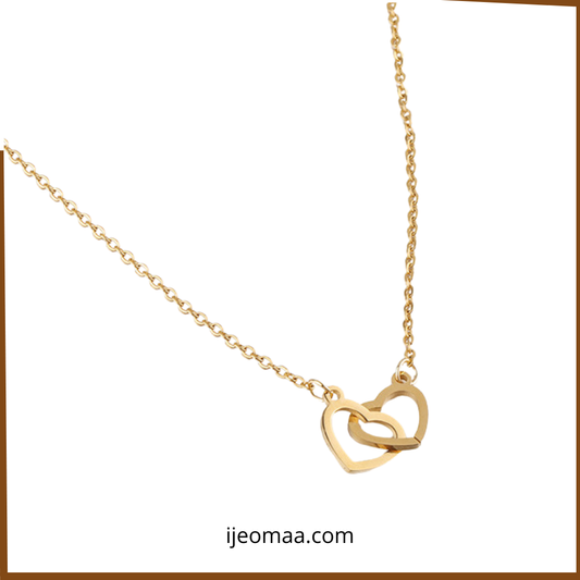 Collier double cœur doré – Cadeau romantique inoubliable