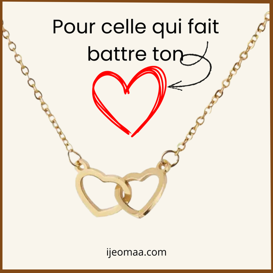 Collier double cœur doré – Cadeau romantique inoubliable